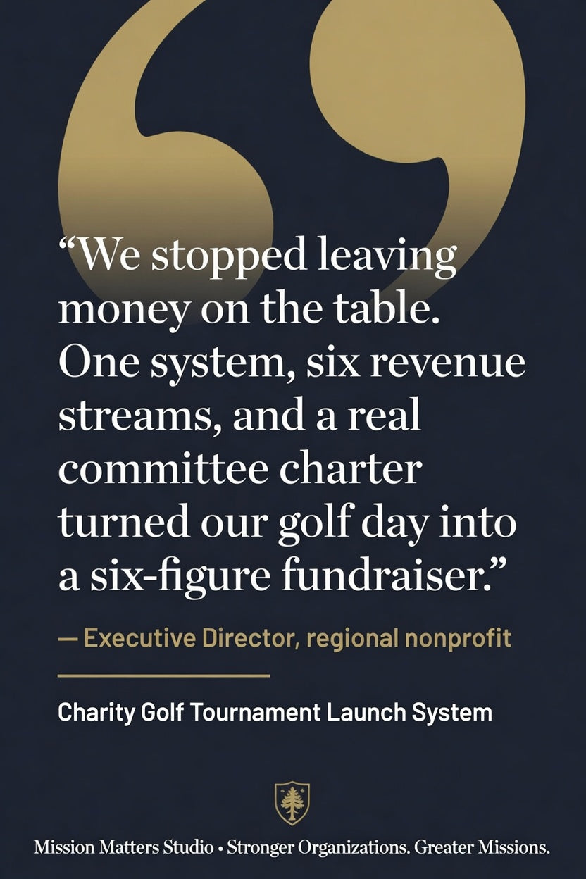 Testimonial quote — Charity Golf Tournament Launch System by Mission Matters Studio