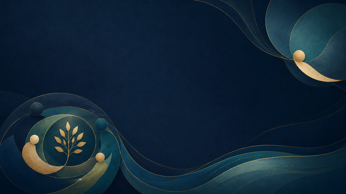 Abstract navy, teal and gold Mission Matters Studio background
